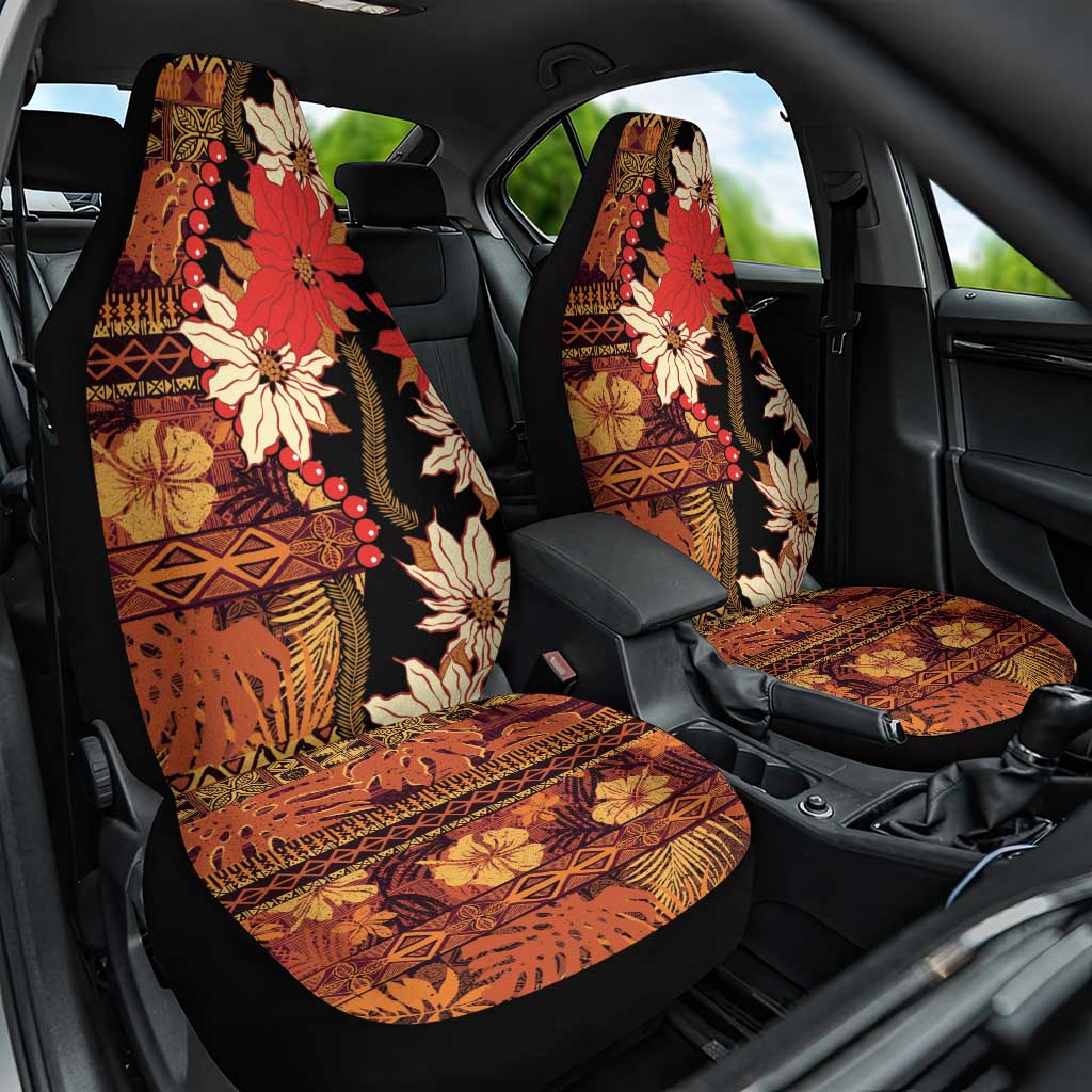 Hawaii Christmas Poinsettia Lei Car Seat Cover Tapa Pattern - Polynesian Pride