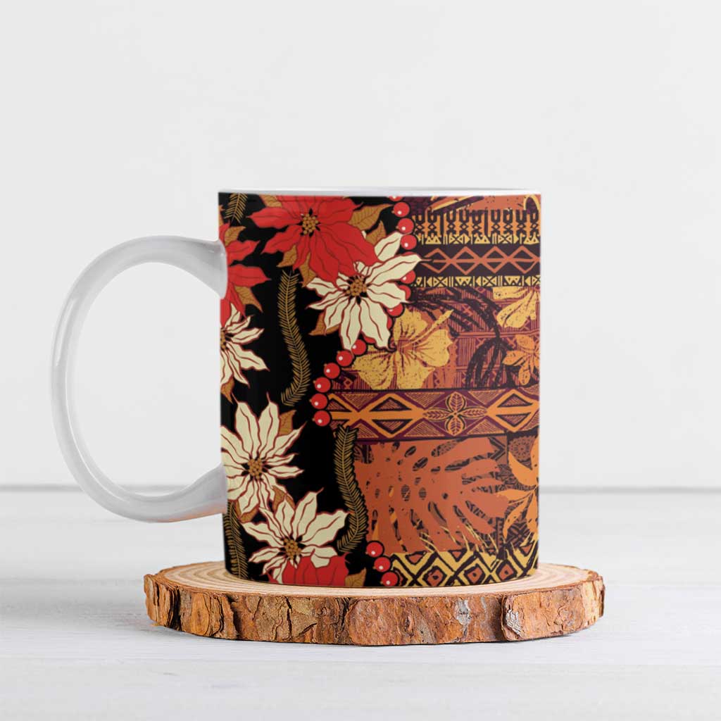 Hawaii Christmas Poinsettia Lei Ceramic Mug Tapa Pattern - Polynesian Pride