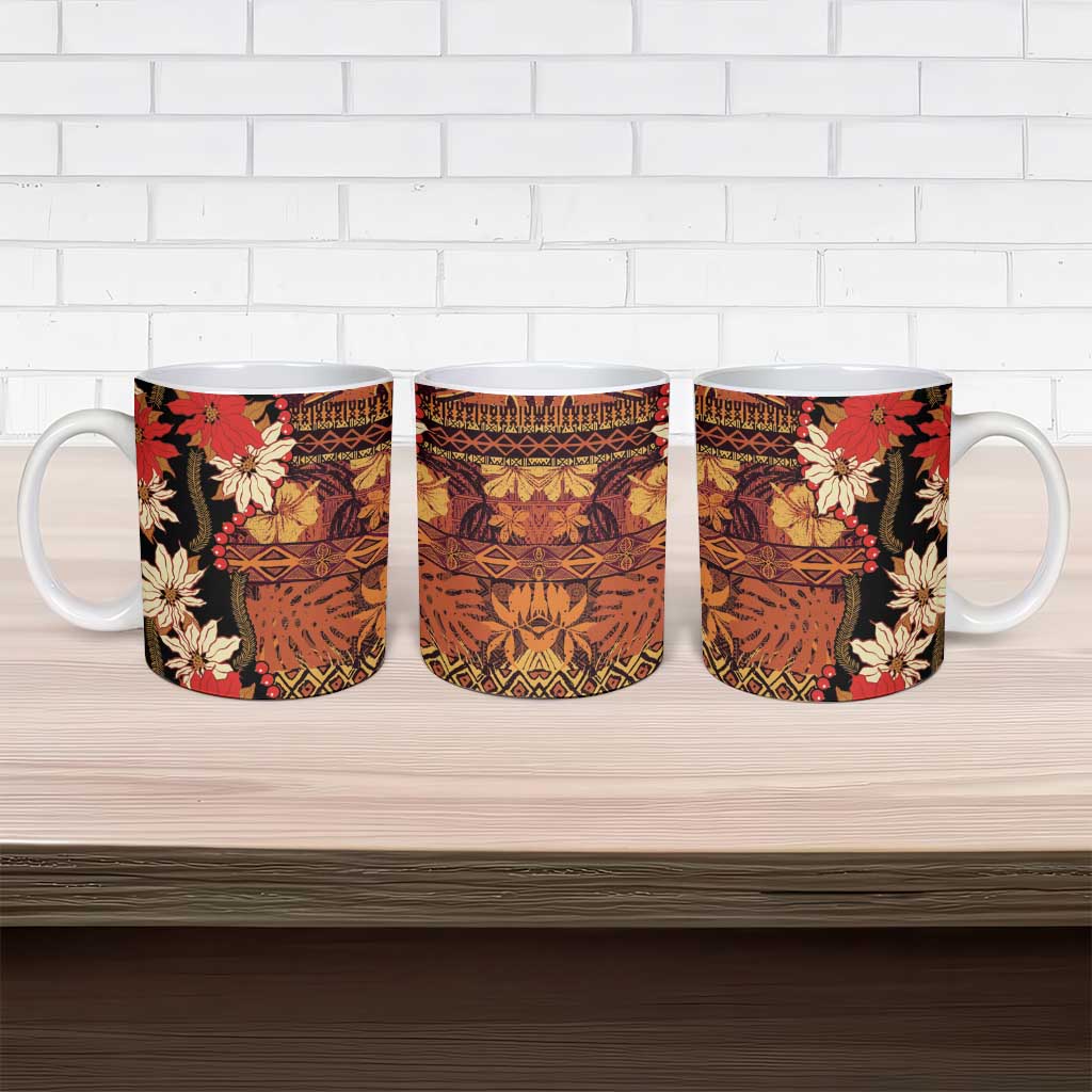 Hawaii Christmas Poinsettia Lei Ceramic Mug Tapa Pattern - Polynesian Pride