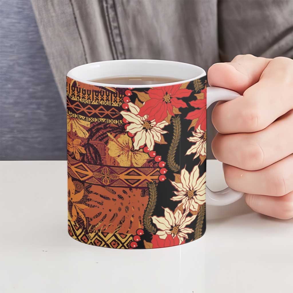 Hawaii Christmas Poinsettia Lei Ceramic Mug Tapa Pattern - Polynesian Pride
