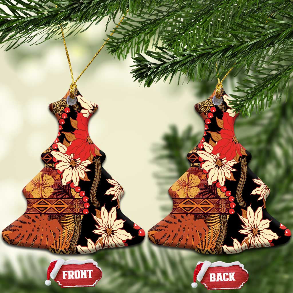 Hawaii Christmas Poinsettia Lei Ceramic Ornament Tapa Pattern - Polynesian Pride