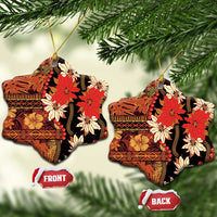 Hawaii Christmas Poinsettia Lei Ceramic Ornament Tapa Pattern - Polynesian Pride