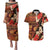 Hawaii Christmas Poinsettia Lei Couples Matching Puletasi and Hawaiian Shirt Tapa Pattern - Polynesian Pride