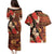 Hawaii Christmas Poinsettia Lei Couples Matching Puletasi and Hawaiian Shirt Tapa Pattern - Polynesian Pride