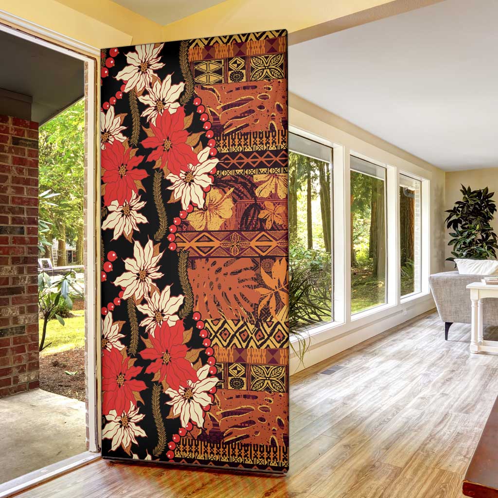 Hawaii Christmas Poinsettia Lei Door Cover Tapa Pattern - Polynesian Pride