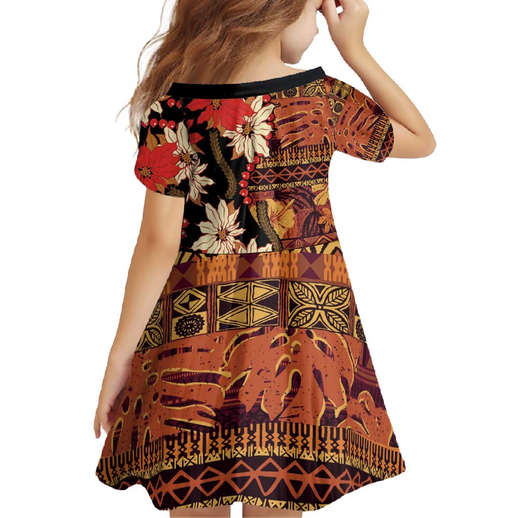 Hawaii Christmas Poinsettia Lei Family Matching Long Sleeve Bodycon Dress and Hawaiian Shirt Tapa Pattern LT01 - Polynesian Pride