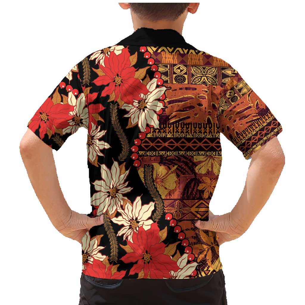 Hawaii Christmas Poinsettia Lei Family Matching Mermaid Dress and Hawaiian Shirt Tapa Pattern LT01 - Polynesian Pride