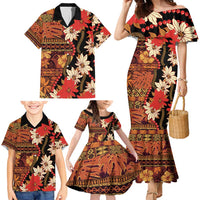 Hawaii Christmas Poinsettia Lei Family Matching Mermaid Dress and Hawaiian Shirt Tapa Pattern LT01 - Polynesian Pride
