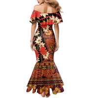 Hawaii Christmas Poinsettia Lei Family Matching Mermaid Dress and Hawaiian Shirt Tapa Pattern LT01 - Polynesian Pride