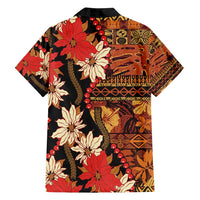 Hawaii Christmas Poinsettia Lei Family Matching Off Shoulder Maxi Dress and Hawaiian Shirt Tapa Pattern - Polynesian Pride