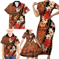 Hawaii Christmas Poinsettia Lei Family Matching Short Sleeve Bodycon Dress and Hawaiian Shirt Tapa Pattern LT01 - Polynesian Pride