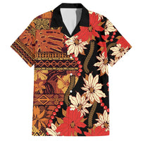 Hawaii Christmas Poinsettia Lei Family Matching Summer Maxi Dress and Hawaiian Shirt Tapa Pattern LT01 Dad's Shirt - Short Sleeve Brown - Polynesian Pride