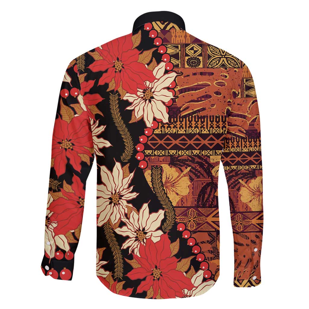 Hawaii Christmas Poinsettia Lei Family Matching Summer Maxi Dress and Hawaiian Shirt Tapa Pattern LT01 - Polynesian Pride