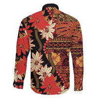 Hawaii Christmas Poinsettia Lei Family Matching Summer Maxi Dress and Hawaiian Shirt Tapa Pattern LT01 - Polynesian Pride