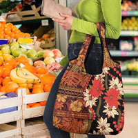 Hawaii Christmas Poinsettia Lei Grocery Bag Tapa Pattern - Polynesian Pride