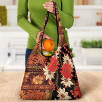Hawaii Christmas Poinsettia Lei Grocery Bag Tapa Pattern - Polynesian Pride