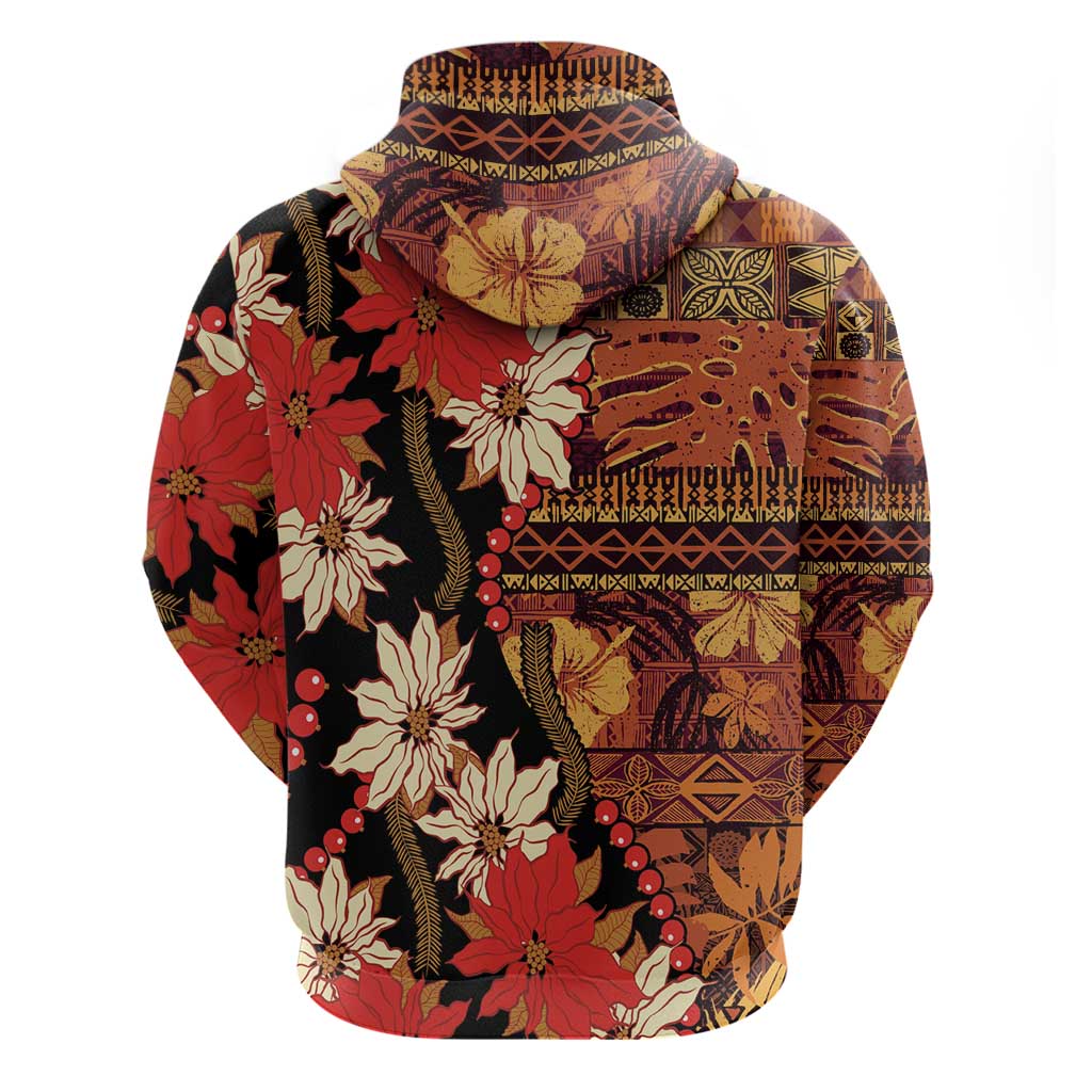 Hawaii Christmas Poinsettia Lei Hoodie Tapa Pattern - Polynesian Pride