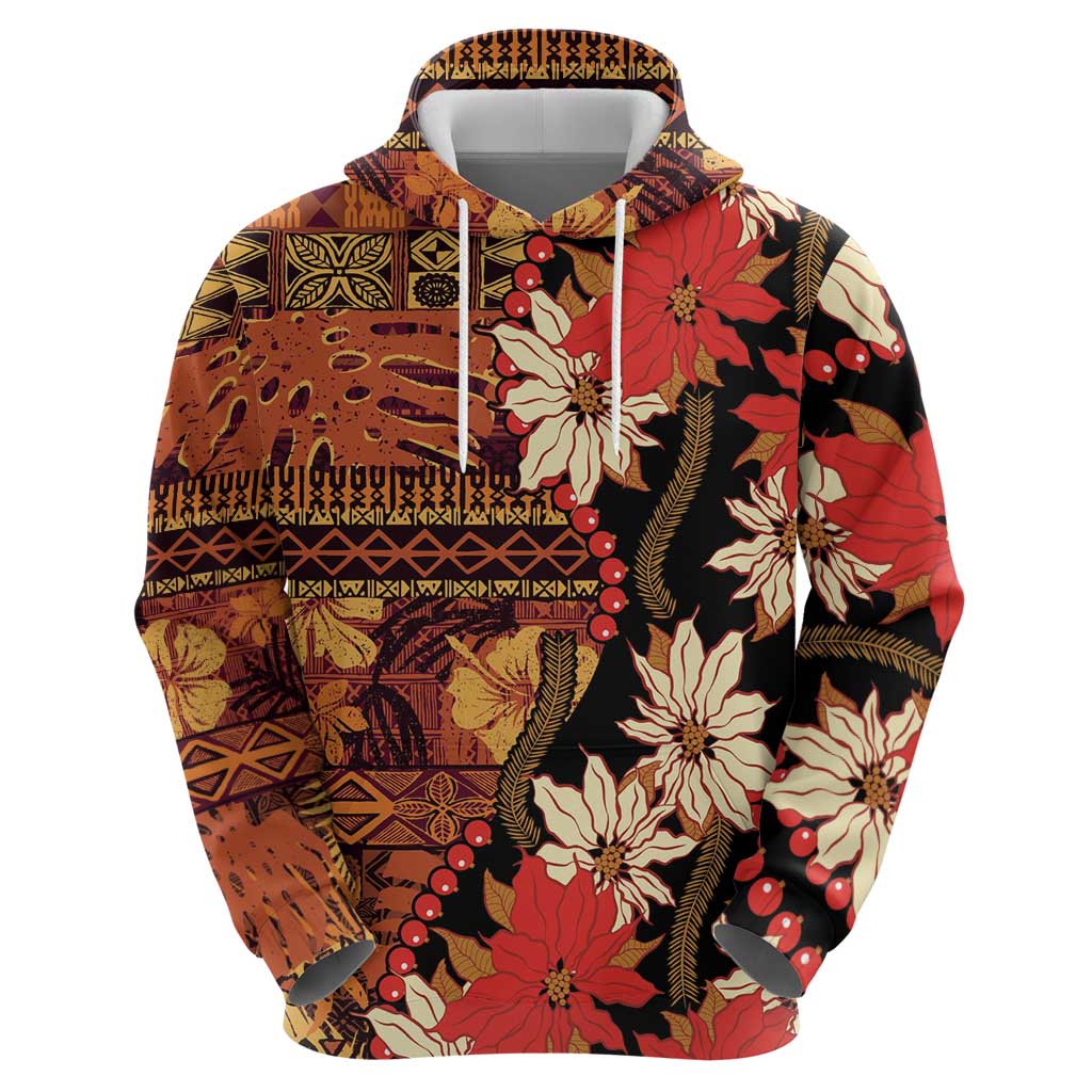 Hawaii Christmas Poinsettia Lei Hoodie Tapa Pattern - Polynesian Pride