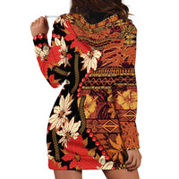 Hawaii Christmas Poinsettia Lei Hoodie Dress Tapa Pattern - Polynesian Pride