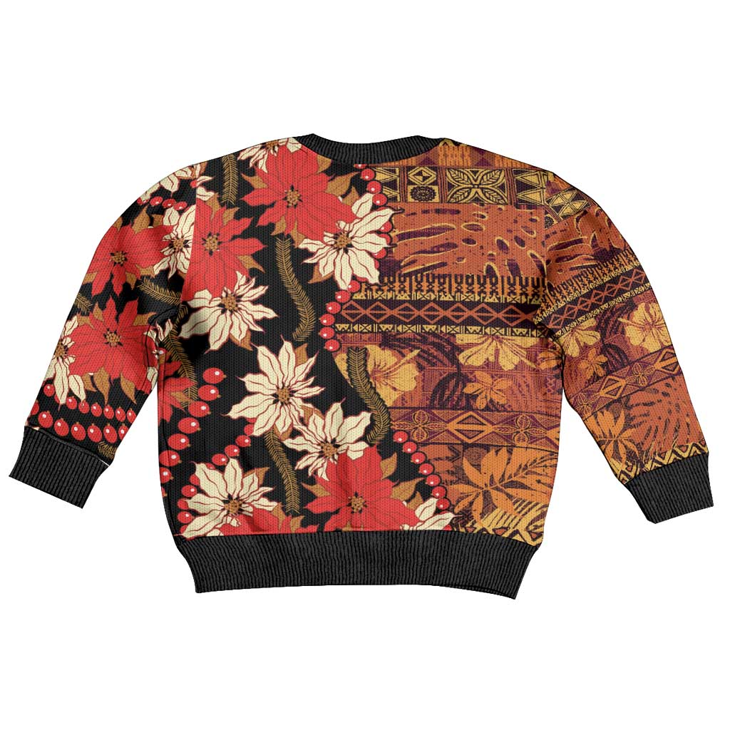 Hawaii Christmas Poinsettia Lei Kid Ugly Christmas Sweater Tapa Pattern - Polynesian Pride