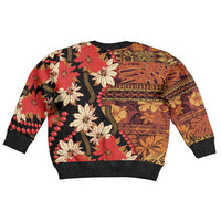Hawaii Christmas Poinsettia Lei Kid Ugly Christmas Sweater Tapa Pattern - Polynesian Pride