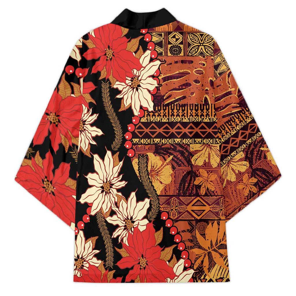 Hawaii Christmas Poinsettia Lei Kimono Tapa Pattern - Polynesian Pride