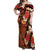 Hawaii Christmas Poinsettia Lei Off Shoulder Maxi Dress Tapa Pattern - Polynesian Pride