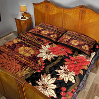 Hawaii Christmas Poinsettia Lei Quilt Bed Set Tapa Pattern - Polynesian Pride