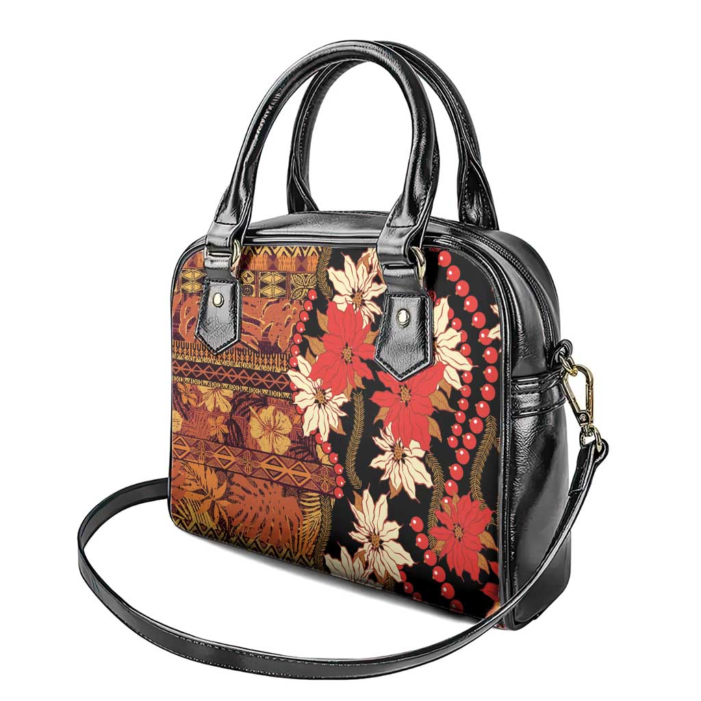 Hawaii Christmas Poinsettia Lei Shoulder Handbag Tapa Pattern - Polynesian Pride
