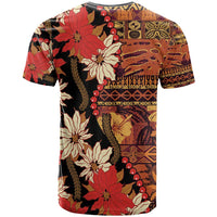 Hawaii Christmas Poinsettia Lei T Shirt Tapa Pattern - Polynesian Pride