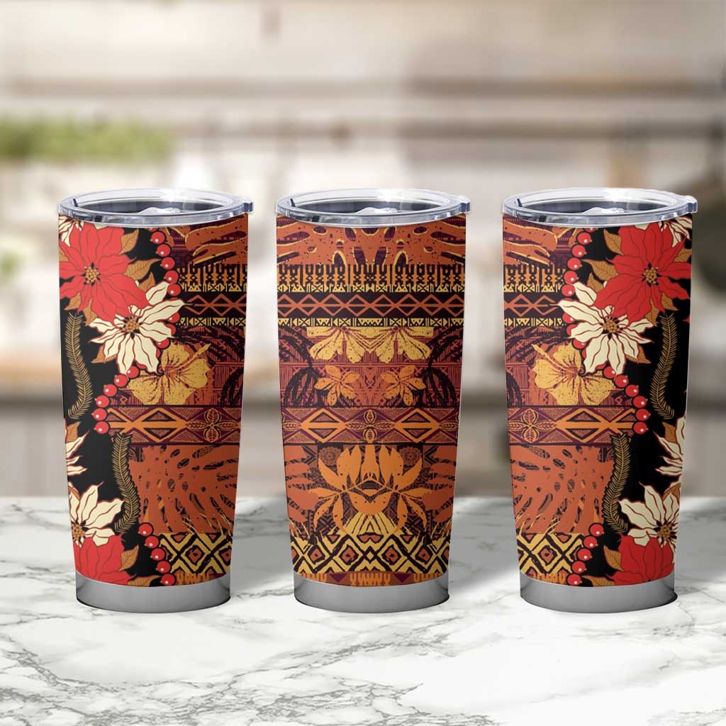 Hawaii Christmas Poinsettia Lei Tumbler Cup Tapa Pattern - Polynesian Pride