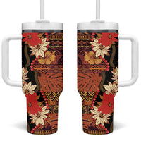 Hawaii Christmas Poinsettia Lei Tumbler With Handle Tapa Pattern - Polynesian Pride