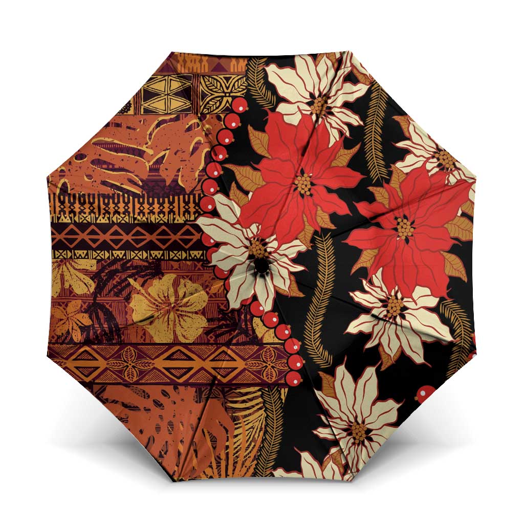 Hawaii Christmas Poinsettia Lei Umbrella Tapa Pattern - Polynesian Pride