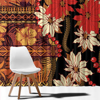 Hawaii Christmas Poinsettia Lei Window Curtain Tapa Pattern - Polynesian Pride