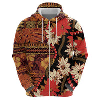 Hawaii Christmas Poinsettia Lei Zip Hoodie Tapa Pattern - Polynesian Pride