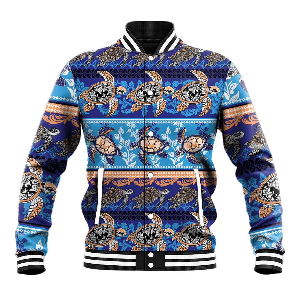 Hawaii Turtles Pattern Special Blue Baseball Jacket - Polynesian Pride