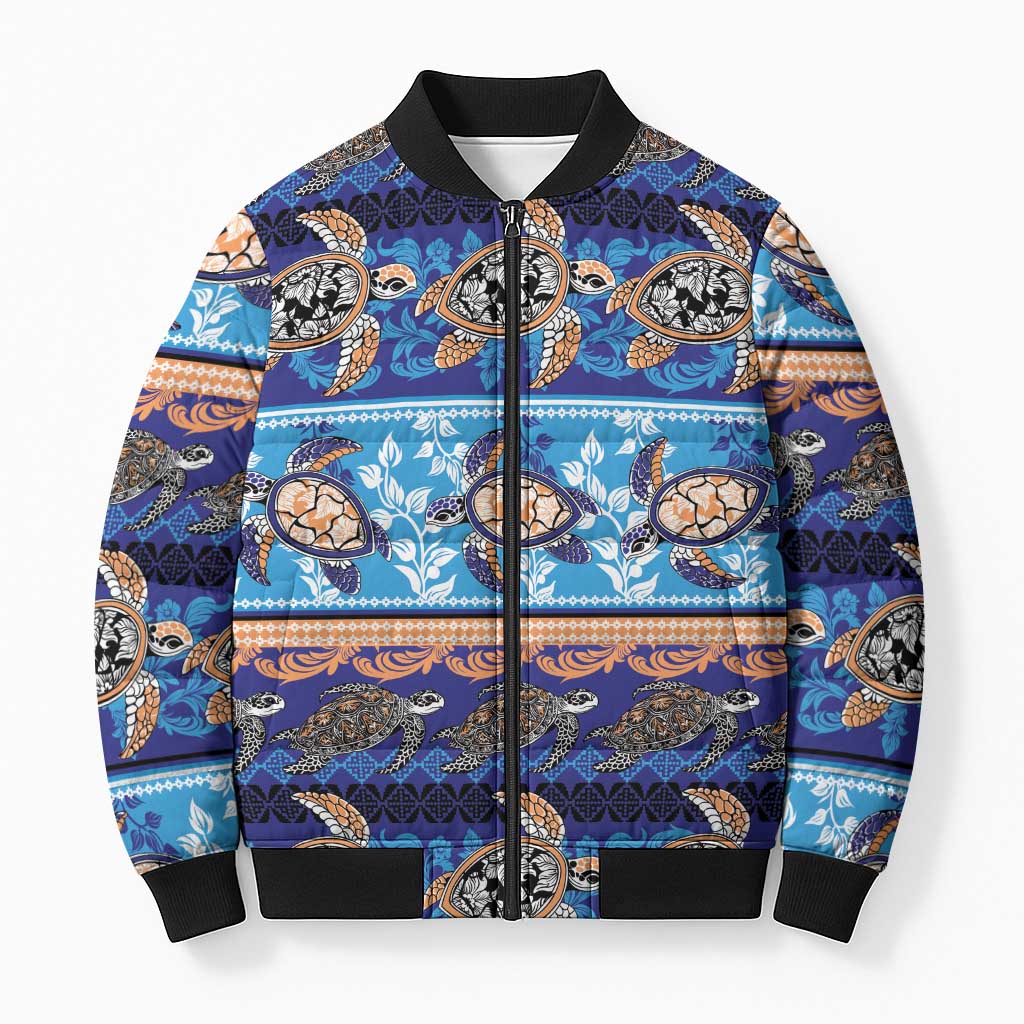 Hawaii Turtles Pattern Special Blue Bomber Puffer Jacket - Polynesian Pride