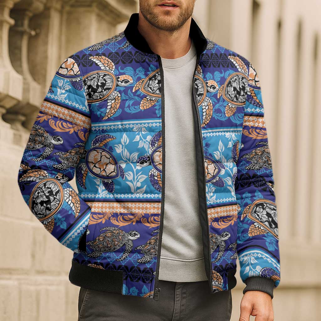 Hawaii Turtles Pattern Special Blue Bomber Puffer Jacket - Polynesian Pride