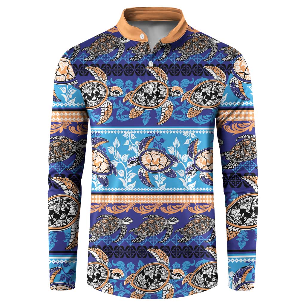 Hawaii Turtles Pattern Special Blue Button Sweatshirt - Polynesian Pride