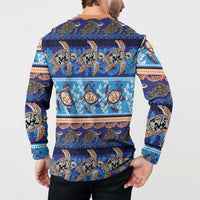 Hawaii Turtles Pattern Special Blue Button Sweatshirt - Polynesian Pride
