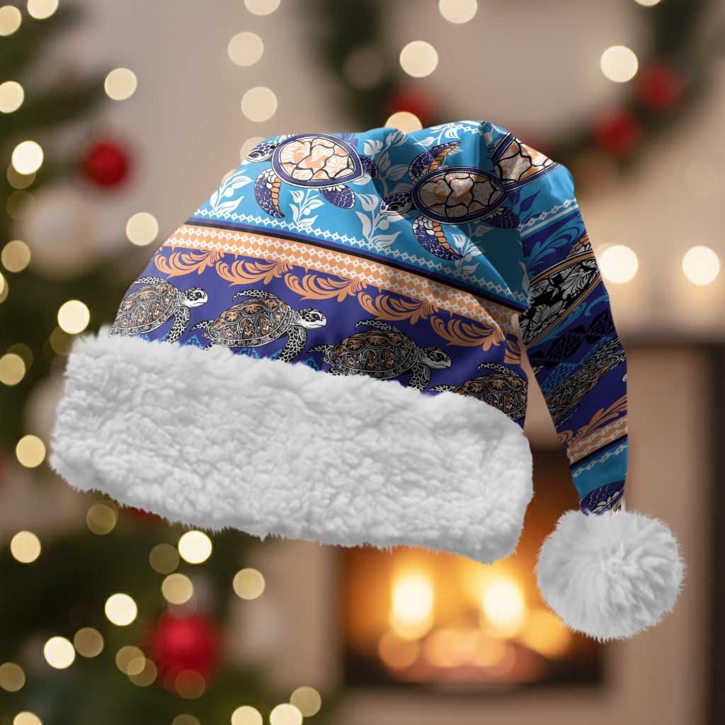 Hawaii Turtles Pattern Special Blue Christmas Santa Hat - Polynesian Pride