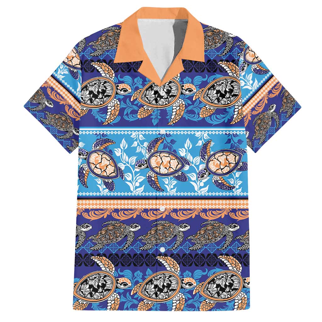 Hawaii Turtles Pattern Special Blue Family Matching Long Sleeve Bodycon Dress and Hawaiian Shirt LT01 Dad's Shirt - Short Sleeve Blue - Polynesian Pride