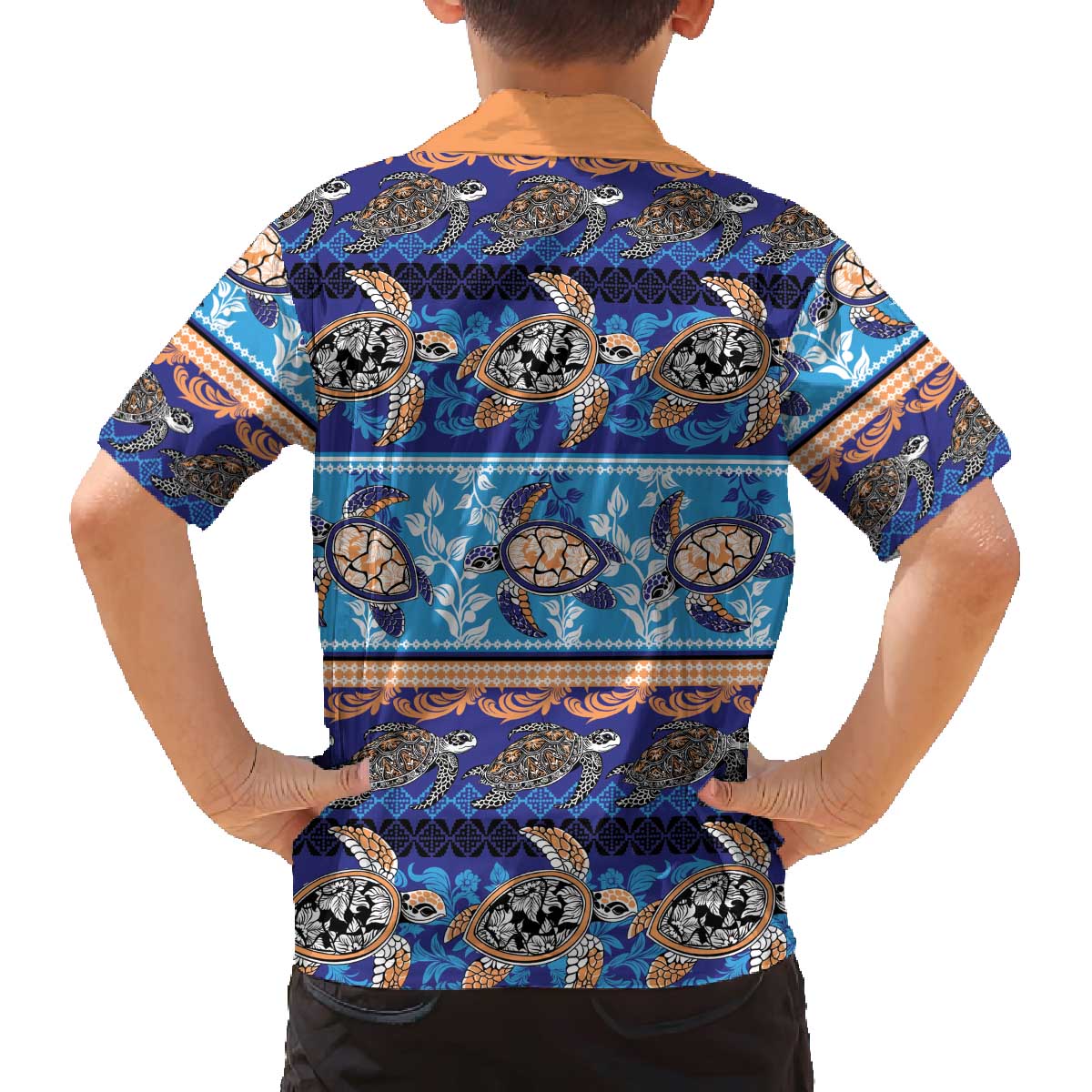 Hawaii Turtles Pattern Special Blue Family Matching Off The Shoulder Long Sleeve Dress and Hawaiian Shirt - Polynesian Pride