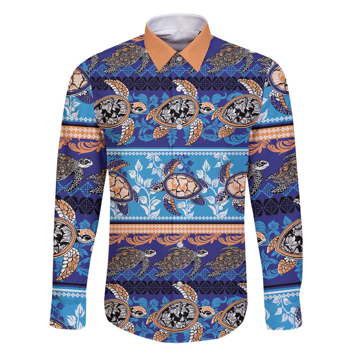 Hawaii Turtles Pattern Special Blue Family Matching Off The Shoulder Long Sleeve Dress and Hawaiian Shirt - Polynesian Pride