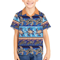 Hawaii Turtles Pattern Special Blue Family Matching Off Shoulder Short Dress and Hawaiian Shirt - Polynesian Pride