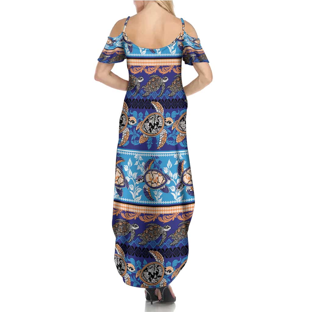 Hawaii Turtles Pattern Special Blue Family Matching Summer Maxi Dress and Hawaiian Shirt - Polynesian Pride