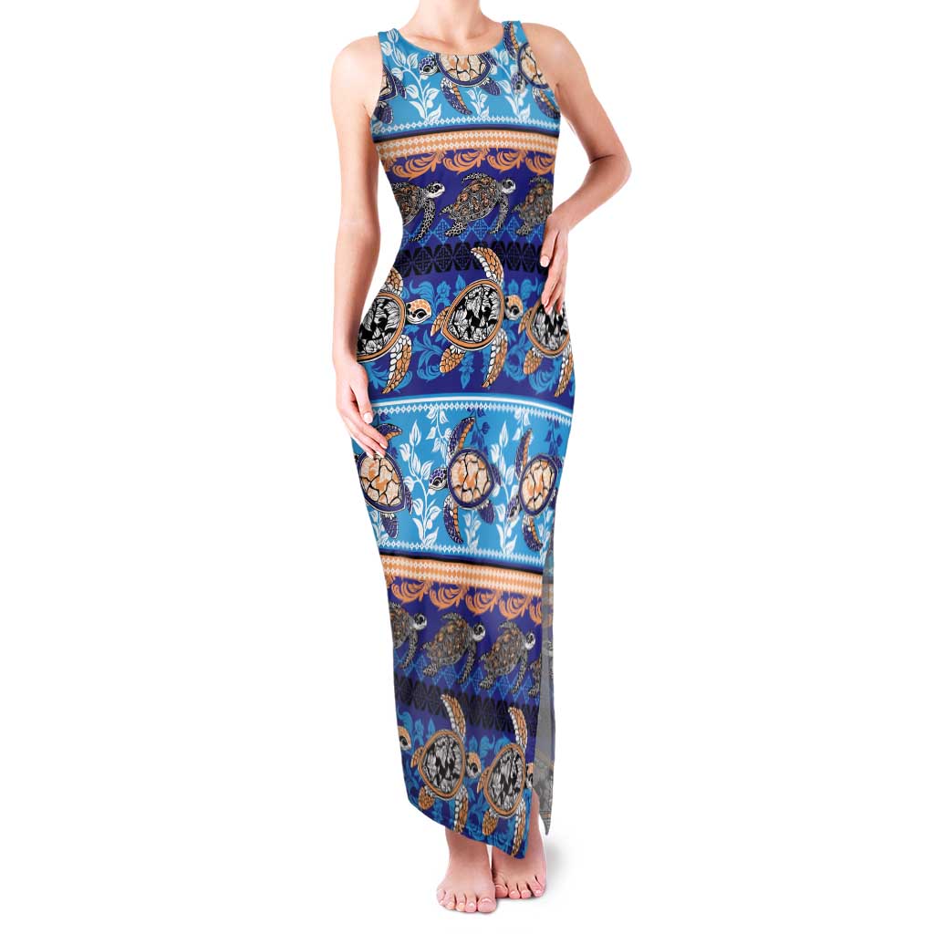 Hawaii Turtles Pattern Special Blue Family Matching Tank Maxi Dress and Hawaiian Shirt - Polynesian Pride