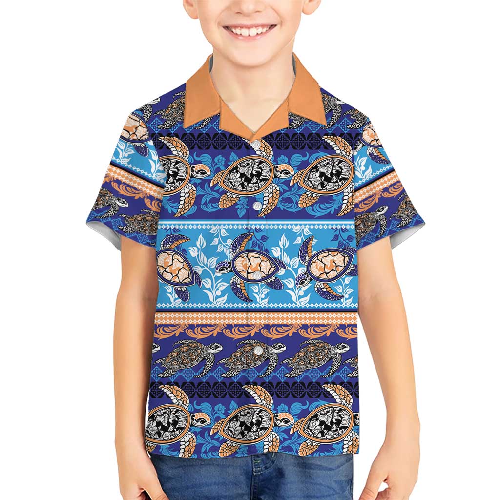 Hawaii Turtles Pattern Special Blue Kid Hawaiian Shirt - Polynesian Pride