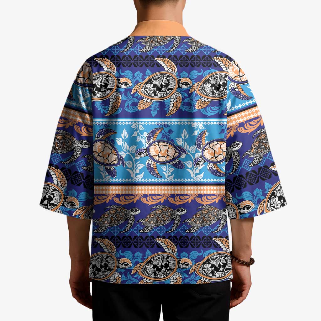 Hawaii Turtles Pattern Special Blue Kimono - Polynesian Pride