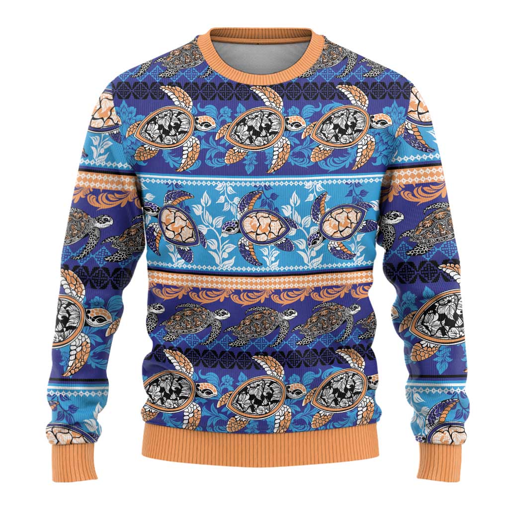 Hawaii Turtles Pattern Special Blue Ugly Christmas Sweater - Polynesian Pride